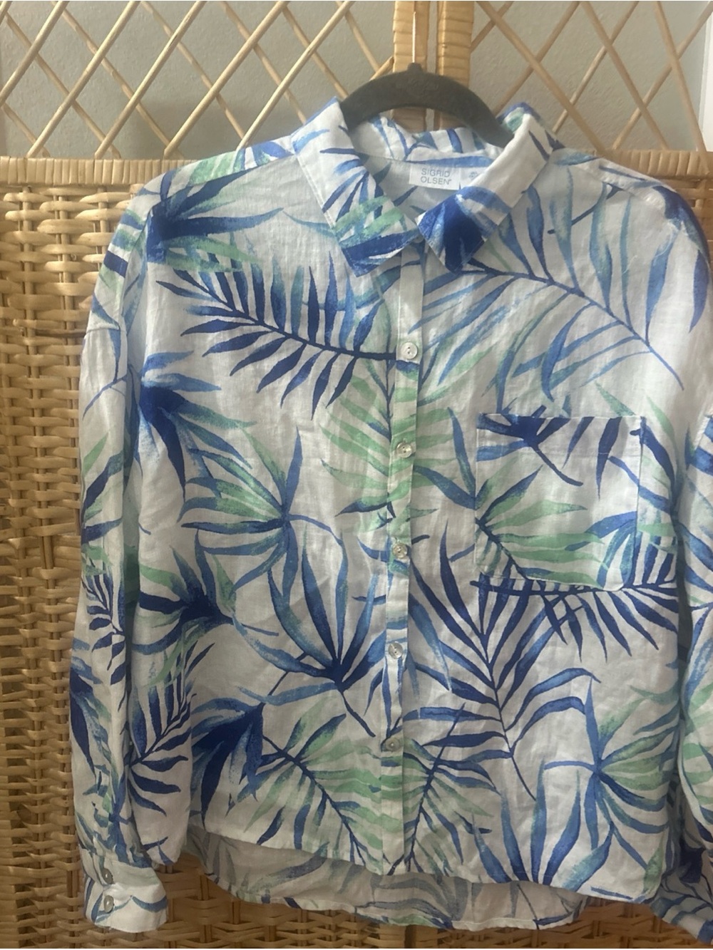 Sigrid Olsen Ladies 100% Linen Tropical Coastal Preppy L/S Button Shirt Size Lg
